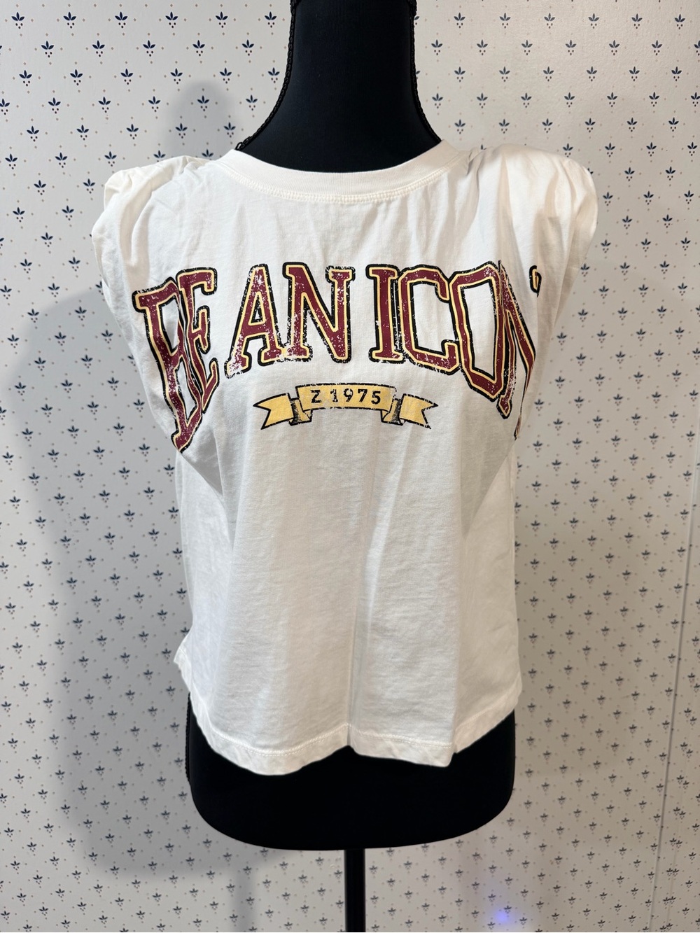 Zara White Be An Icon Muscle Tee Padded Shoulder Tank Top - Size S